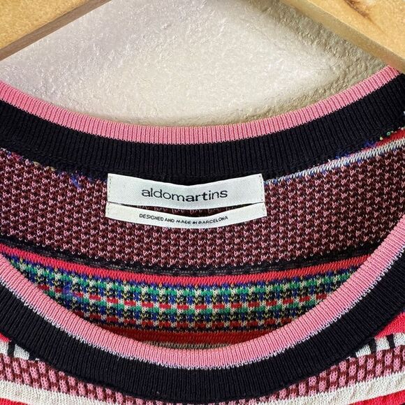 Anthropologie Aldo Martins Alice Stripe Knit Dress Womens Medium Pink Red Ruffle - Picture 5 of 15